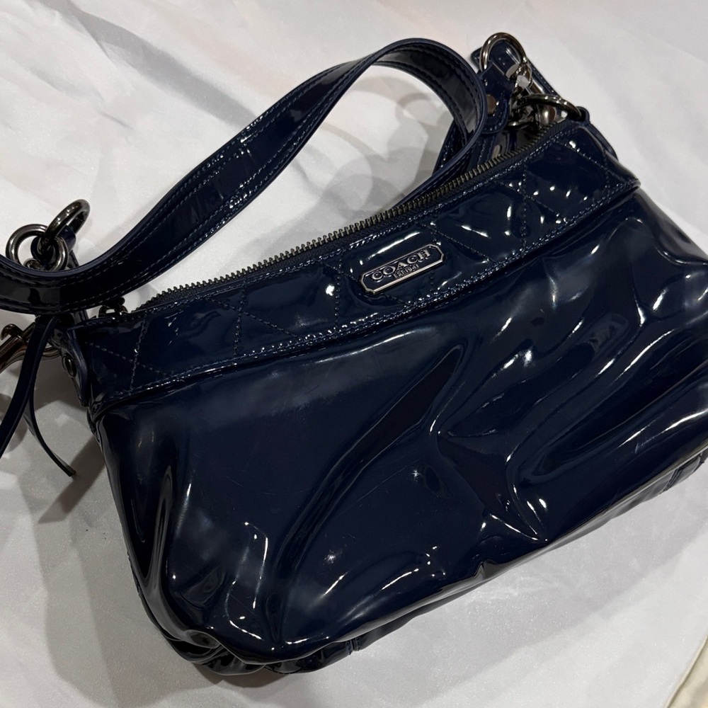 Coach Glossy Patent Shoulder Bag in Navy Blue
